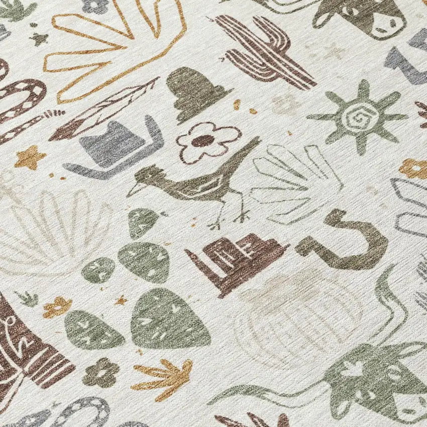 Ivory And Beige Cactus Washable Indoor Outdoor Area Rug Photo 6