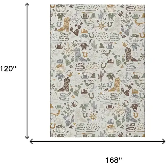 Ivory And Beige Cactus Washable Indoor Outdoor Area Rug Photo 7