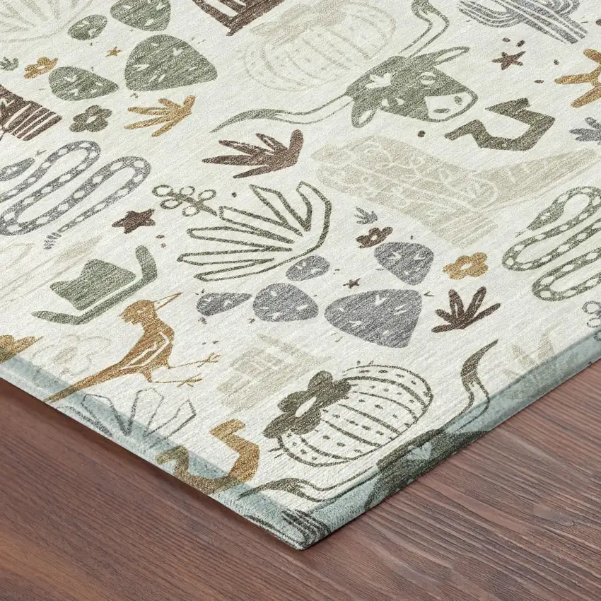 Ivory And Beige Cactus Washable Indoor Outdoor Area Rug Photo 5