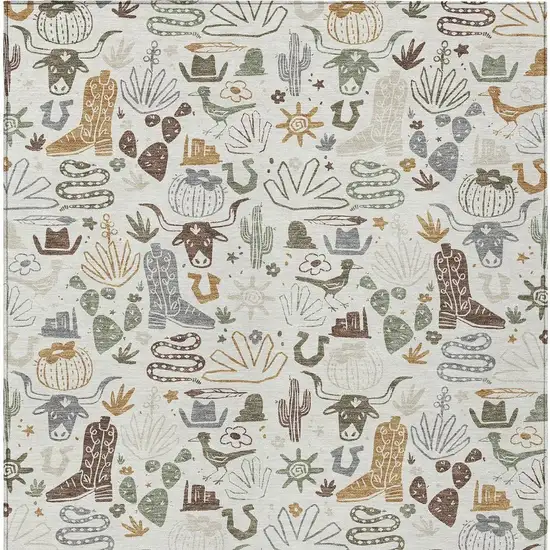 Ivory And Beige Cactus Washable Indoor Outdoor Area Rug Photo 4