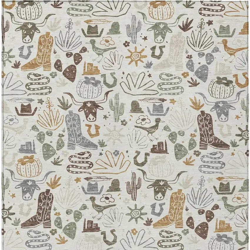 Ivory And Beige Cactus Washable Indoor Outdoor Area Rug Photo 4