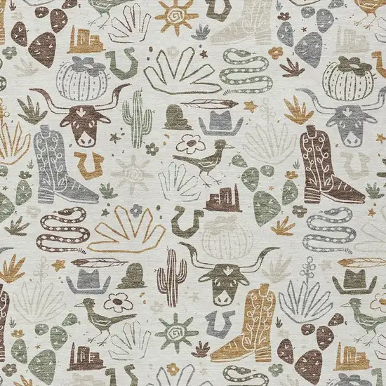 Ivory And Beige Cactus Washable Indoor Outdoor Area Rug Photo 3