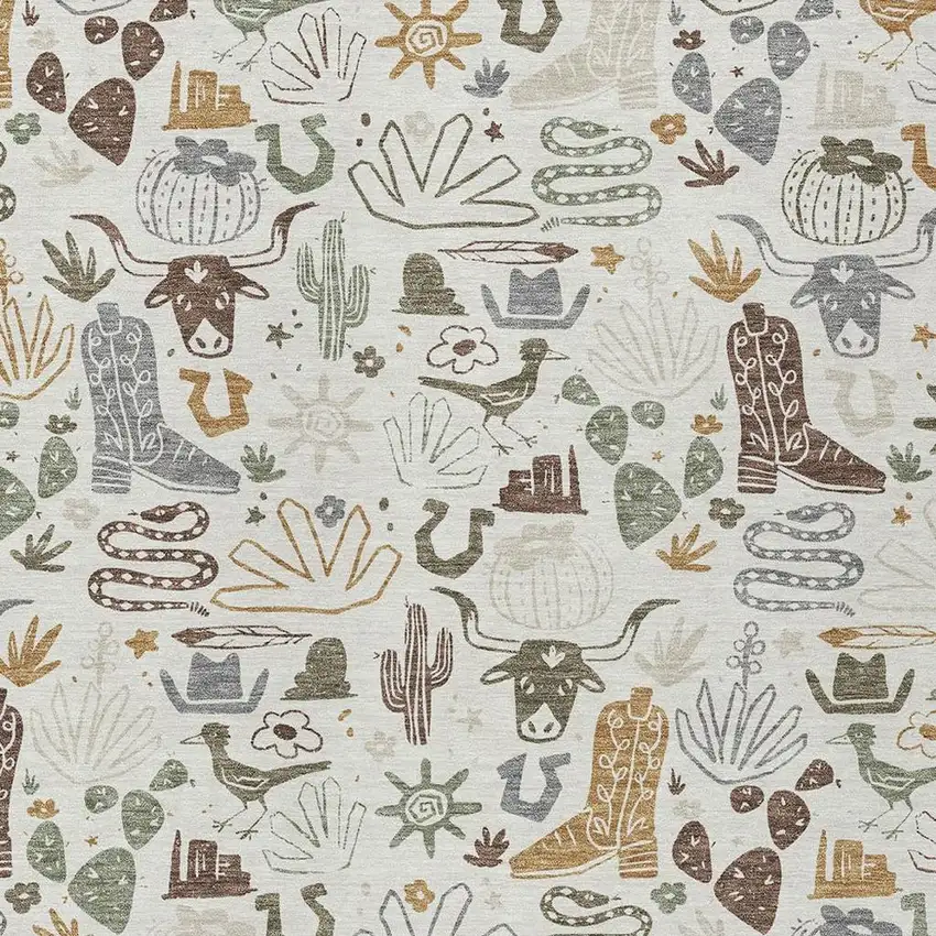 Ivory And Beige Cactus Washable Indoor Outdoor Area Rug Photo 3