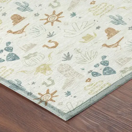 Ivory And Beige Cactus Washable Indoor Outdoor Area Rug Photo 5