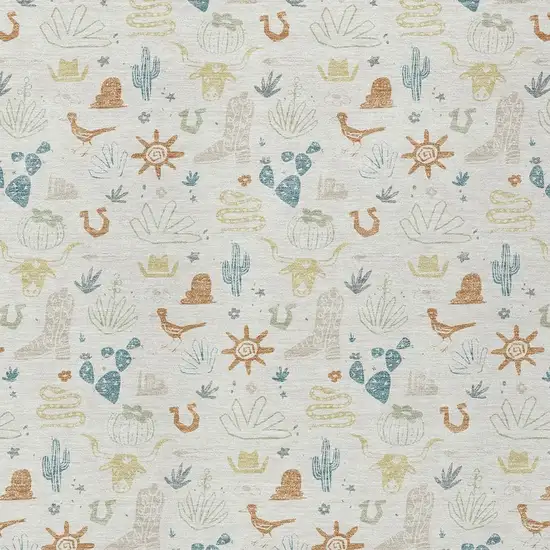Ivory And Beige Cactus Washable Indoor Outdoor Area Rug Photo 3