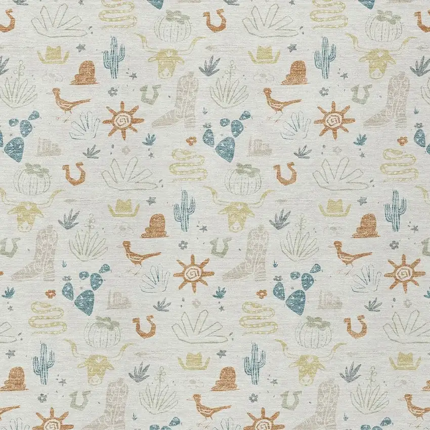 Ivory And Beige Cactus Washable Indoor Outdoor Area Rug Photo 3