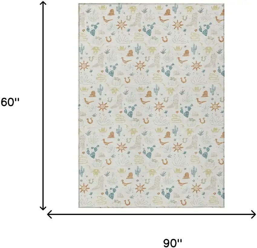 Ivory And Beige Cactus Washable Indoor Outdoor Area Rug Photo 7