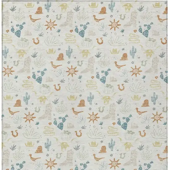 Ivory And Beige Cactus Washable Indoor Outdoor Area Rug Photo 4