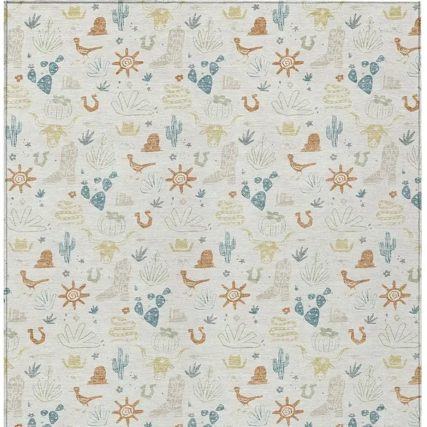 Ivory And Beige Cactus Washable Indoor Outdoor Area Rug Photo 4