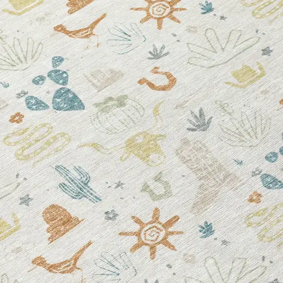 Ivory And Beige Cactus Washable Indoor Outdoor Area Rug Photo 6