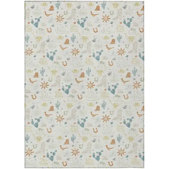 Ivory And Beige Cactus Washable Indoor Outdoor Area Rug Photo 2