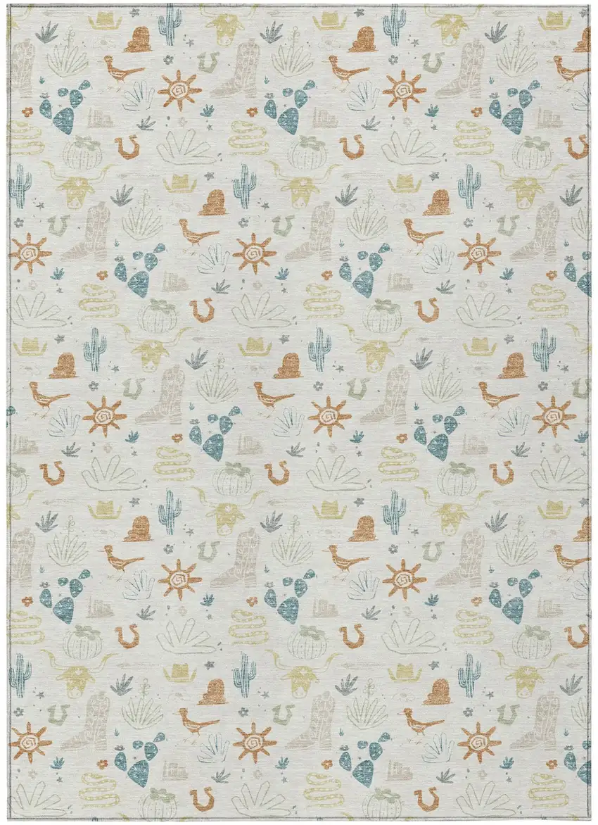 Ivory And Beige Cactus Washable Indoor Outdoor Area Rug Photo 2