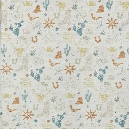 Ivory And Beige Cactus Washable Indoor Outdoor Area Rug Photo 3