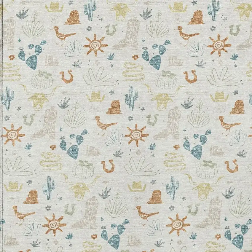 Ivory And Beige Cactus Washable Indoor Outdoor Area Rug Photo 3