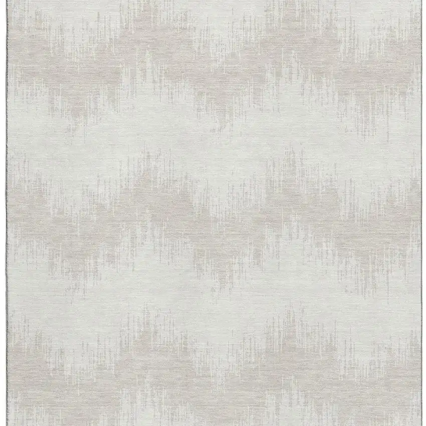 Ivory And Beige Chevron Washable Area Rug With UV Protection Photo 4