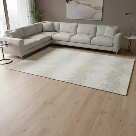 Ivory And Beige Chevron Washable Area Rug With UV Protection Photo 2