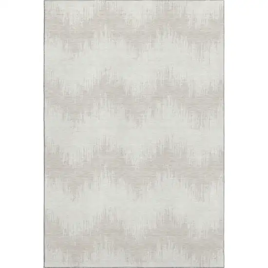 Ivory And Beige Chevron Washable Area Rug With UV Protection Photo 1