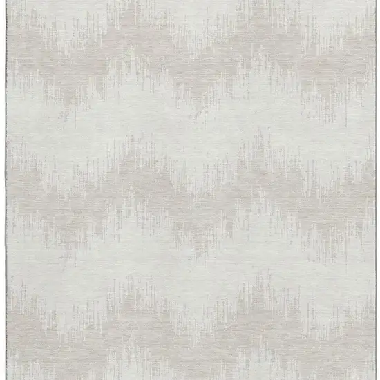 Ivory And Beige Chevron Washable Area Rug With UV Protection Photo 4