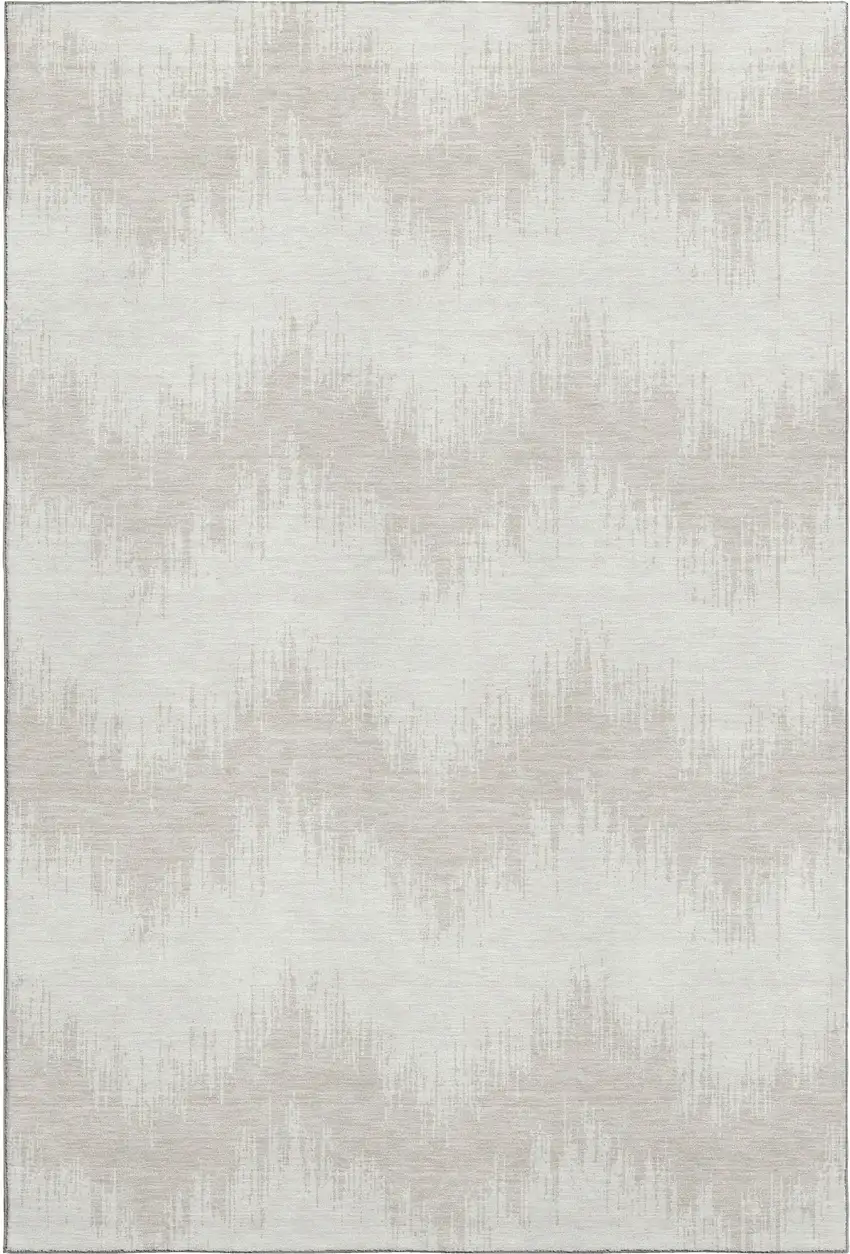 Ivory And Beige Chevron Washable Area Rug With UV Protection Photo 1