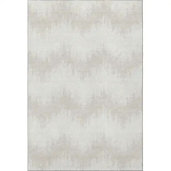 Ivory And Beige Chevron Washable Area Rug With UV Protection Photo 4