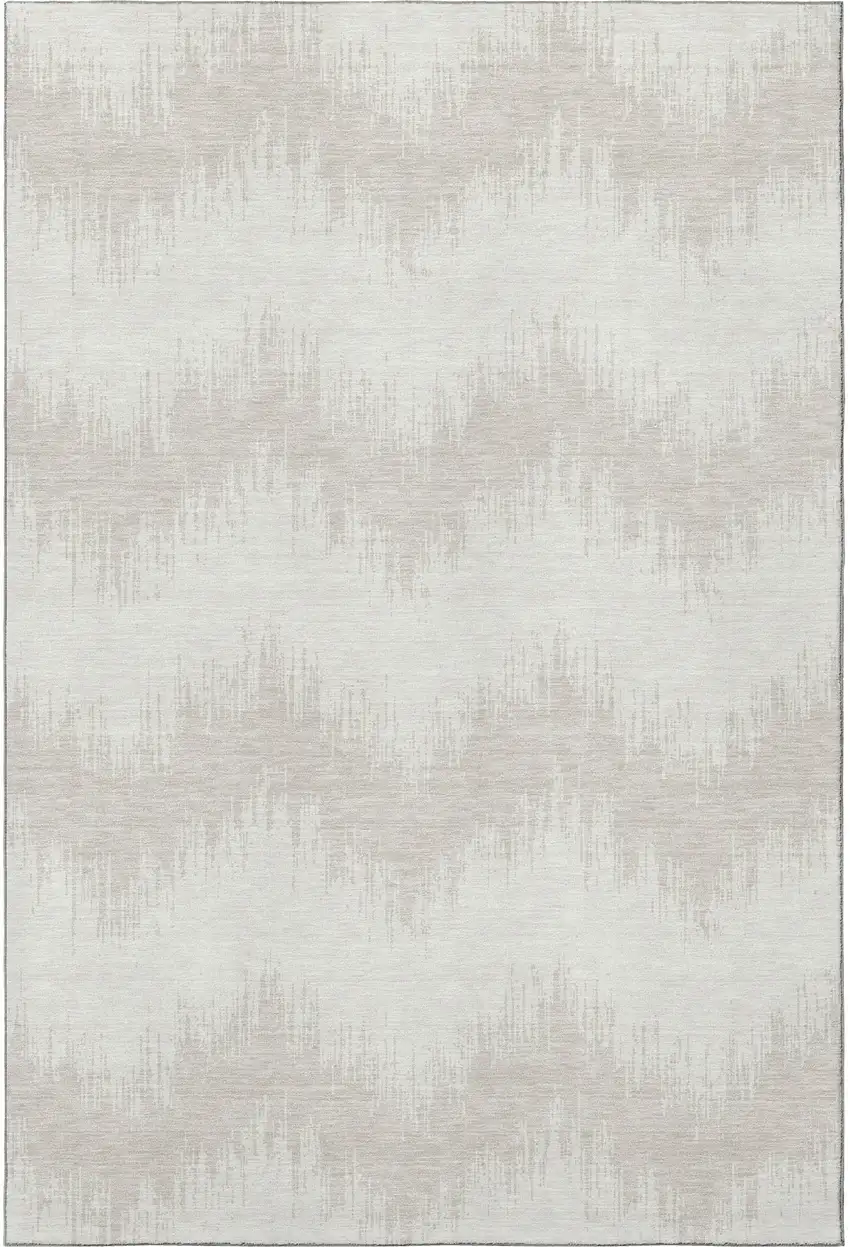 Ivory And Beige Chevron Washable Area Rug With UV Protection Photo 4