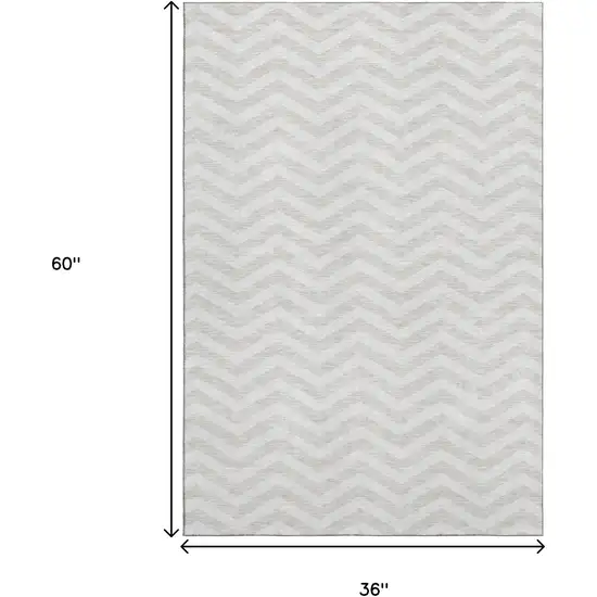 Ivory And Beige Chevron Washable Area Rug With UV Protection Photo 3
