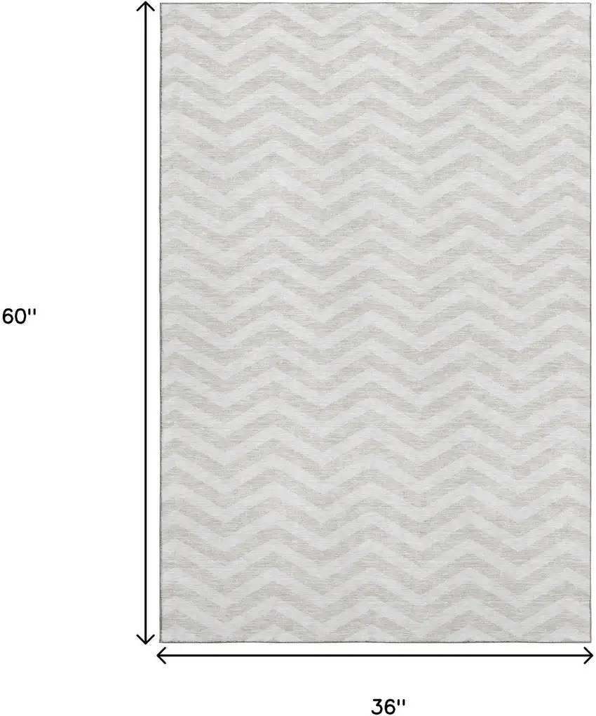 Ivory And Beige Chevron Washable Area Rug With UV Protection Photo 3
