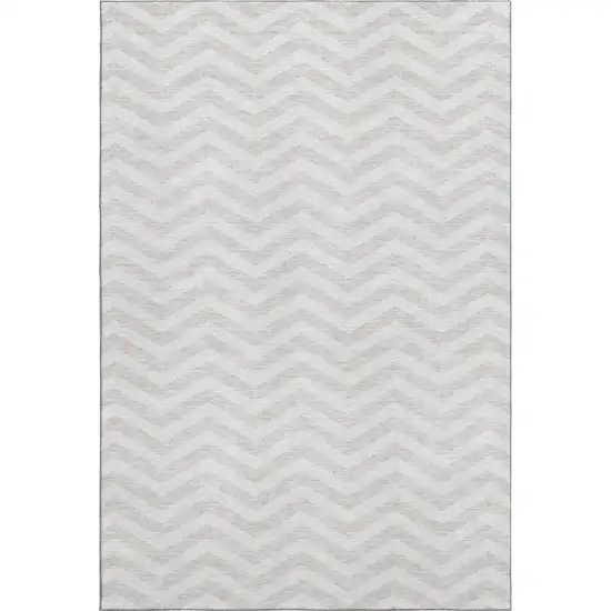 Ivory And Beige Chevron Washable Area Rug With UV Protection Photo 1