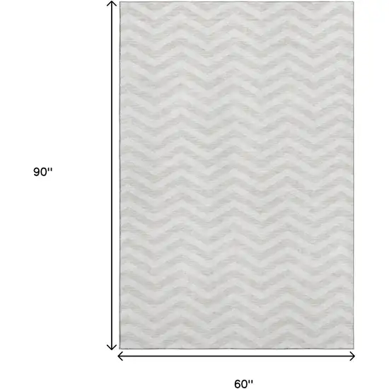 Ivory And Beige Chevron Washable Area Rug With UV Protection Photo 3