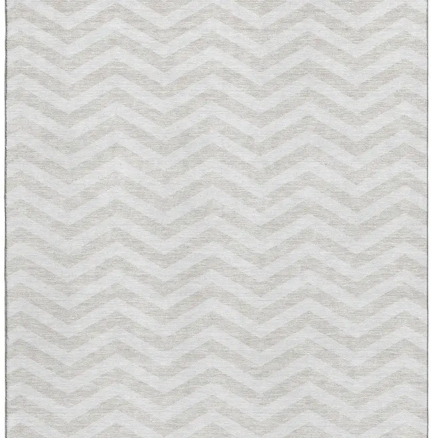Ivory And Beige Chevron Washable Area Rug With UV Protection Photo 4