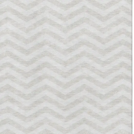 Ivory And Beige Chevron Washable Area Rug With UV Protection Photo 3