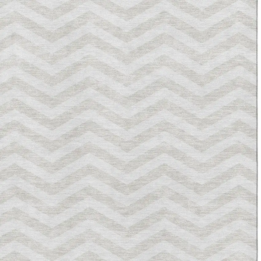 Ivory And Beige Chevron Washable Area Rug With UV Protection Photo 3