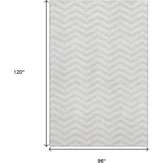 Ivory And Beige Chevron Washable Area Rug With UV Protection Photo 3