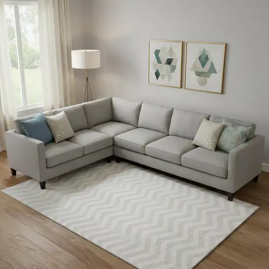 Ivory And Beige Chevron Washable Area Rug With UV Protection Photo 1