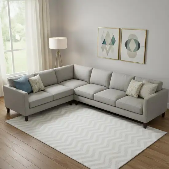 Ivory And Beige Chevron Washable Area Rug With UV Protection Photo 1