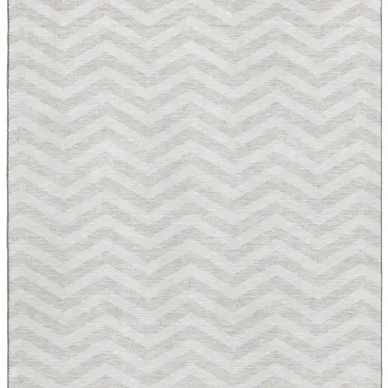 Ivory And Beige Chevron Washable Area Rug With UV Protection Photo 4