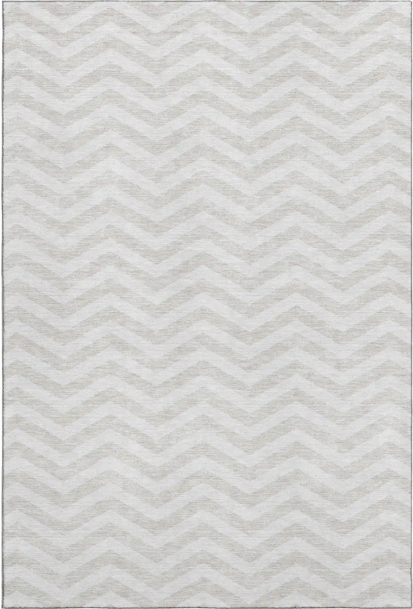 Ivory And Beige Chevron Washable Area Rug With UV Protection Photo 1
