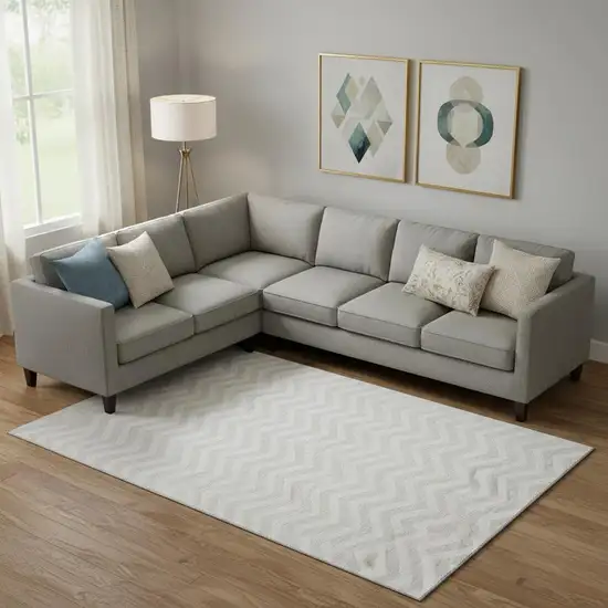 Ivory And Beige Chevron Washable Area Rug With UV Protection Photo 1