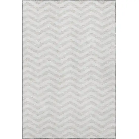 Ivory And Beige Chevron Washable Area Rug With UV Protection Photo 4