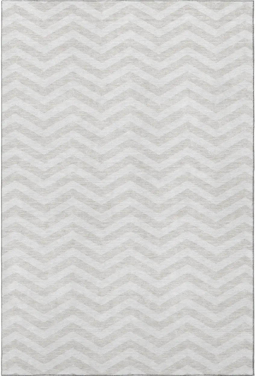 Ivory And Beige Chevron Washable Area Rug With UV Protection Photo 4