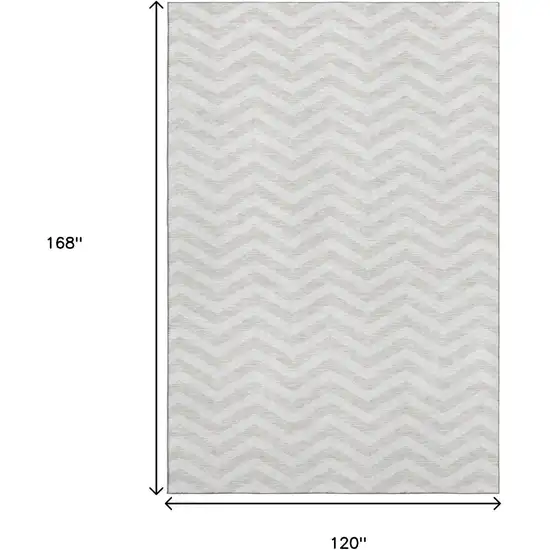 Ivory And Beige Chevron Washable Area Rug With UV Protection Photo 3