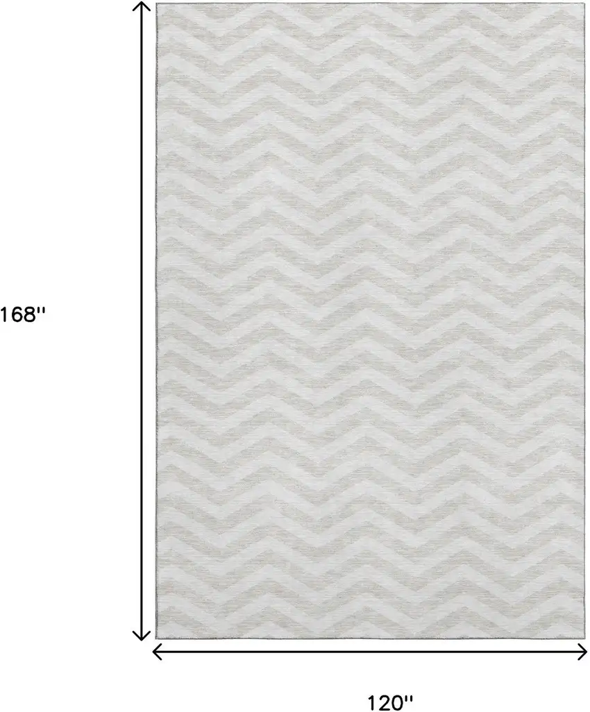 Ivory And Beige Chevron Washable Area Rug With UV Protection Photo 3