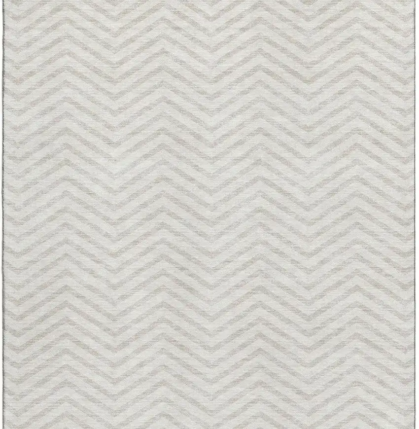 Ivory And Beige Chevron Washable Area Rug With UV Protection Photo 3