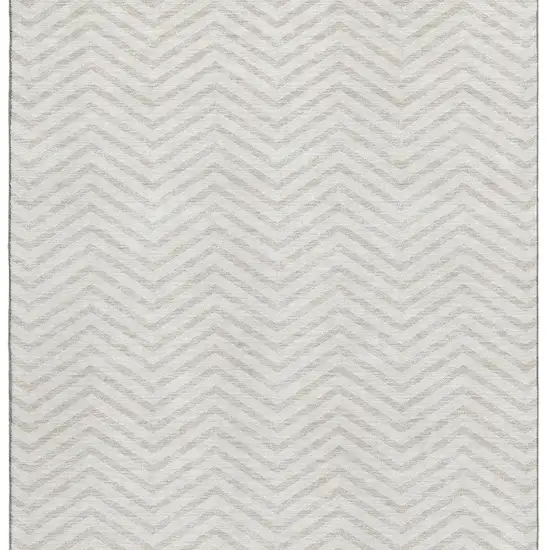 Ivory And Beige Chevron Washable Area Rug With UV Protection Photo 3