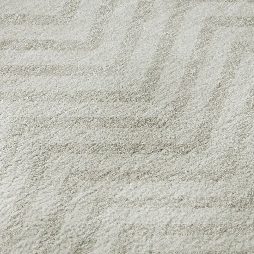 Ivory And Beige Chevron Washable Area Rug With UV Protection Photo 9