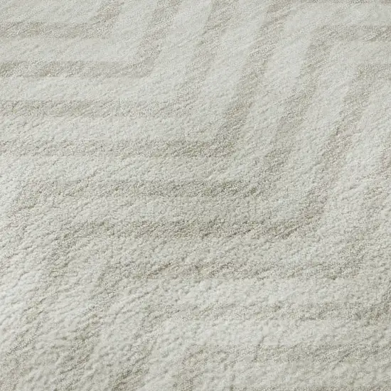 Ivory And Beige Chevron Washable Area Rug With UV Protection Photo 8