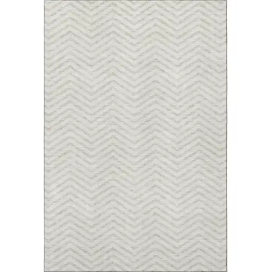Ivory And Beige Chevron Washable Area Rug With UV Protection Photo 2