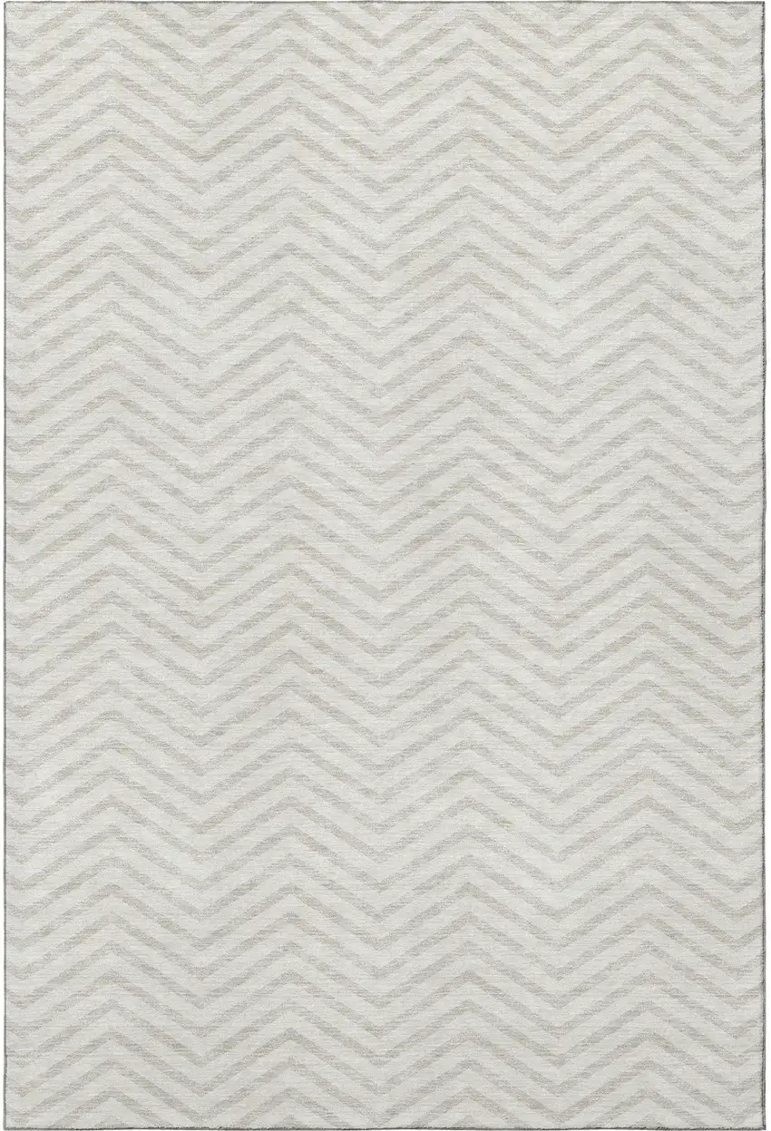 Ivory And Beige Chevron Washable Area Rug With UV Protection Photo 2