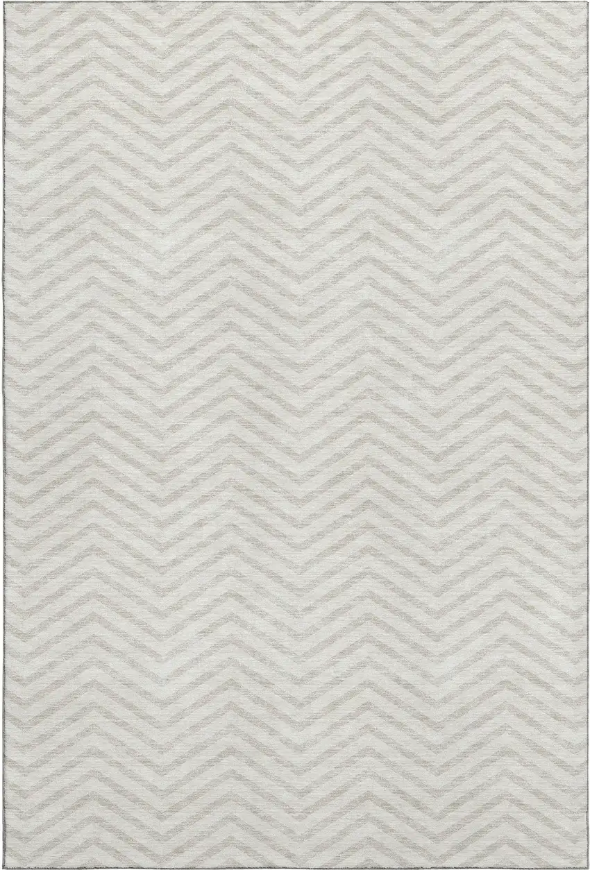 Ivory And Beige Chevron Washable Area Rug With UV Protection Photo 1