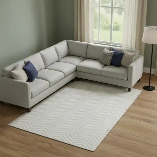 Ivory And Beige Chevron Washable Area Rug With UV Protection Photo 1